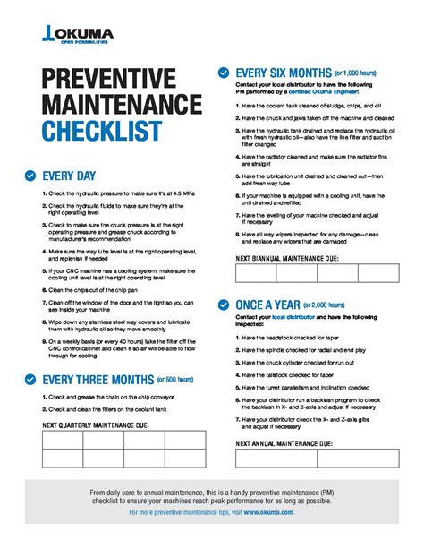 cnc machine preventative maintenance louisiana|okuma cnc machine maintenance checklist.